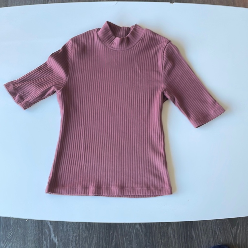 KOTN Ribbed Mock Neck Top in Rose